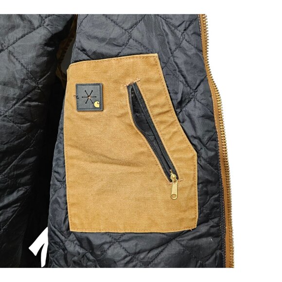 Carhartt Canvas Cotton Duck Zip Up Lined Tan Hooded Work Utility Sleeveless Vest - Picture 6 of 12